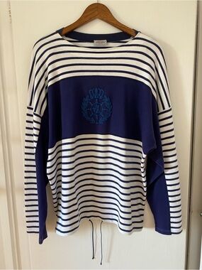 Vintage Armor Lux Navy and White Striped Large Crewneck Sweater 100% Cotton